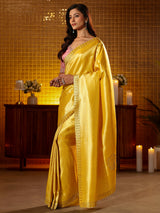 Libas Mustard Floral Woven Design Silk Blend Saree