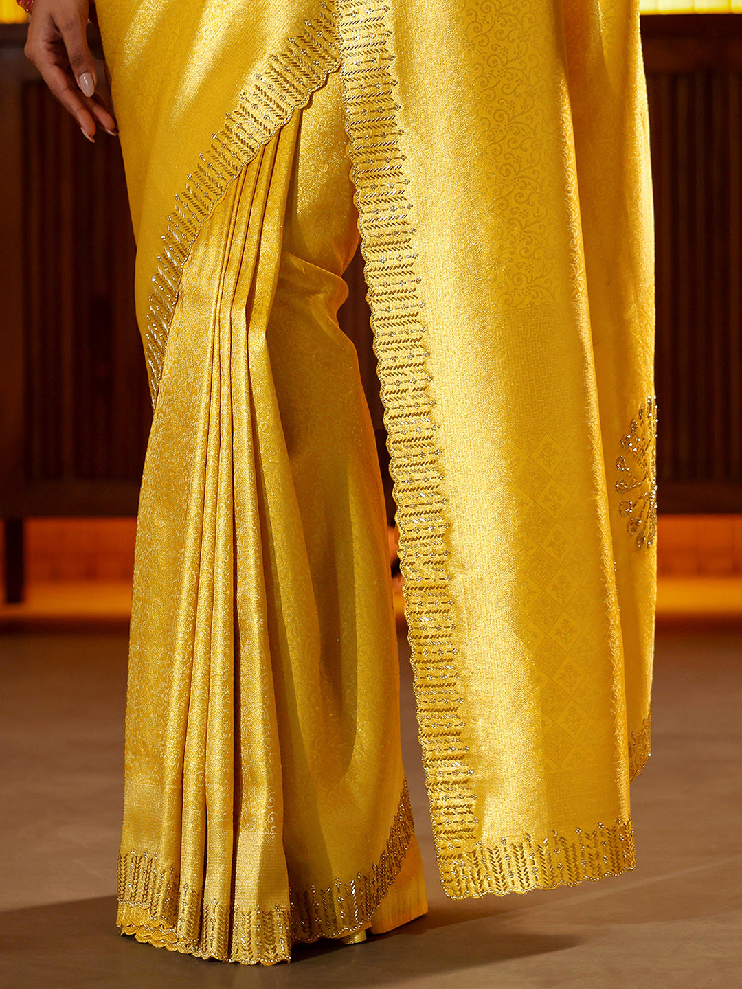 Libas Mustard Floral Woven Design Silk Blend Saree