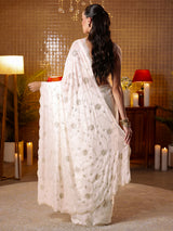 Libas Art White Floral Embellished Tissue Saree