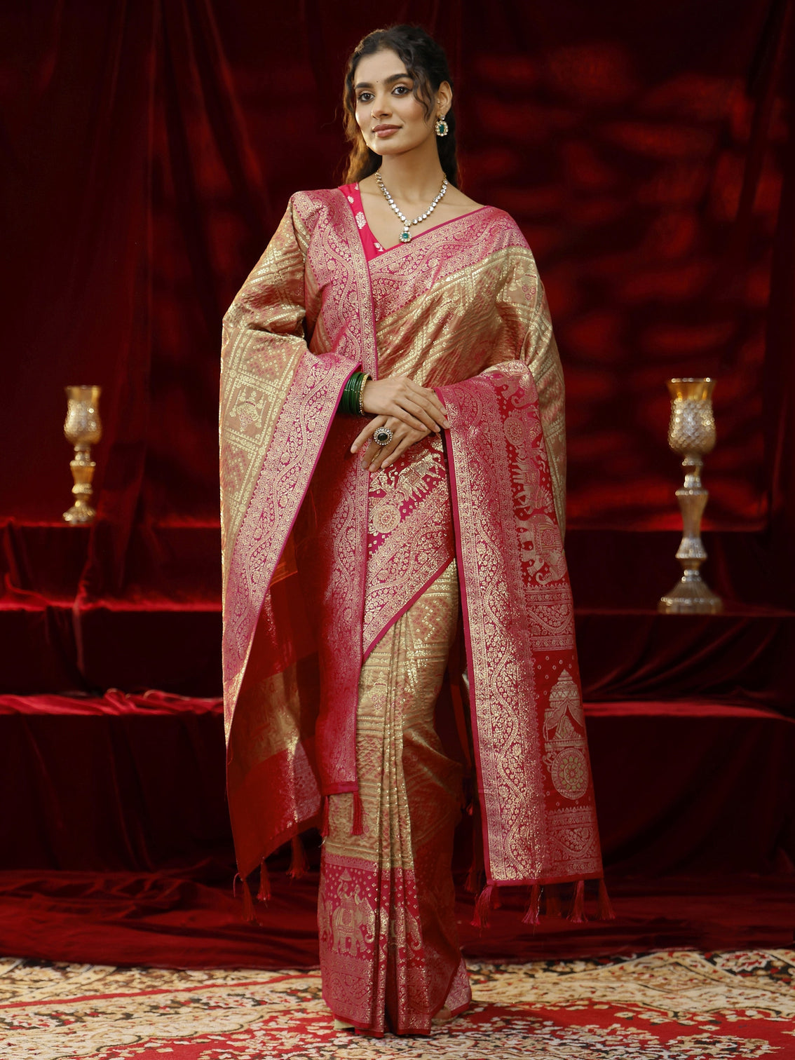 Mameraa Mustard Badhani Woven Design Silk blend Saree with dupatta