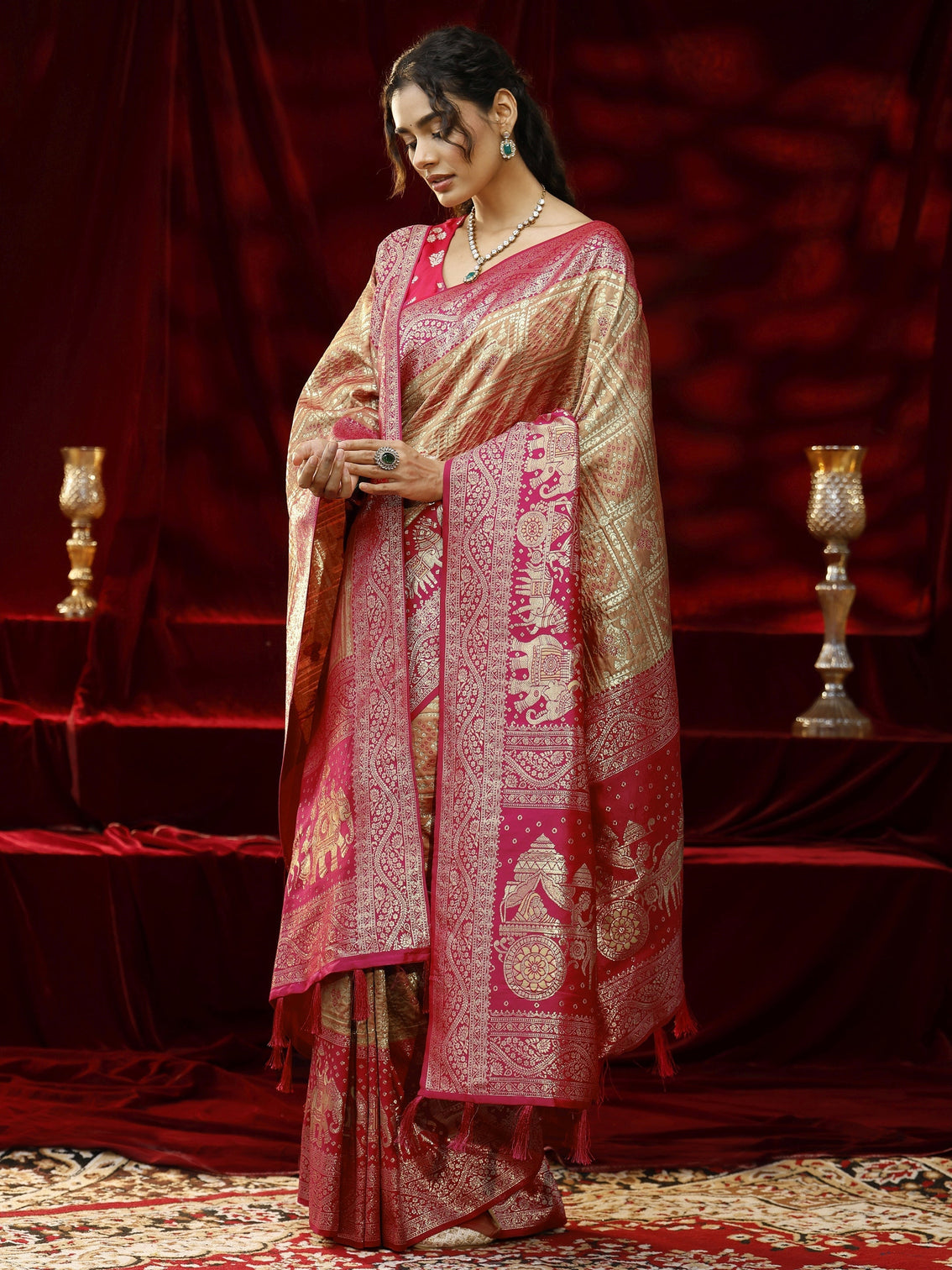 Mameraa Mustard Badhani Woven Design Silk blend Saree with dupatta
