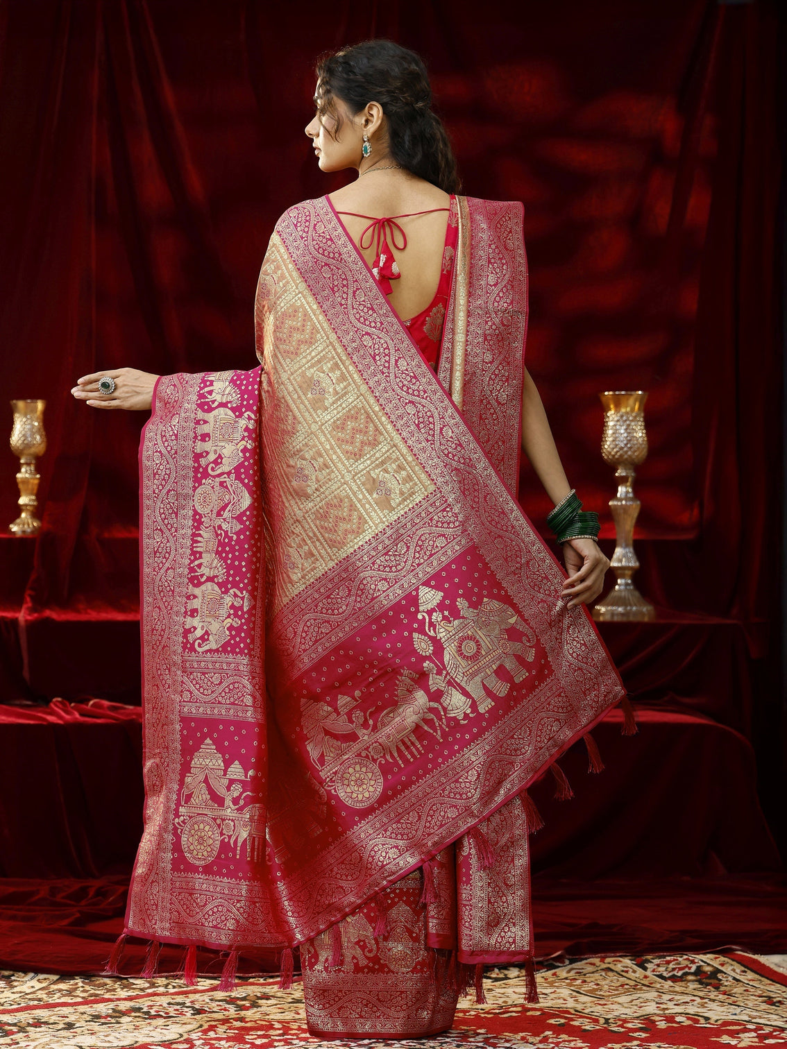 Mameraa Mustard Badhani Woven Design Silk blend Saree with dupatta