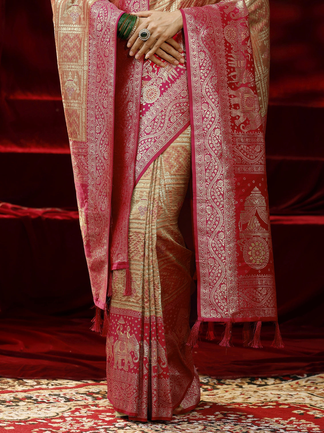 Mameraa Mustard Badhani Woven Design Silk blend Saree with dupatta