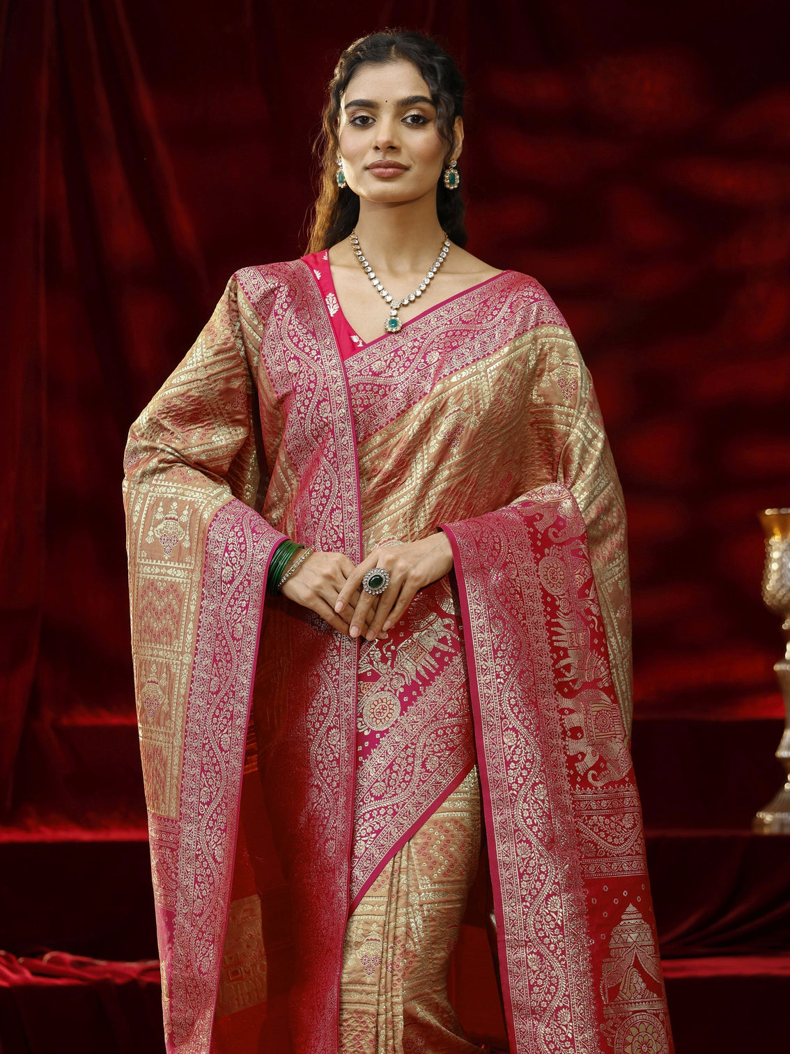 Mameraa Mustard Badhani Woven Design Silk blend Saree with dupatta