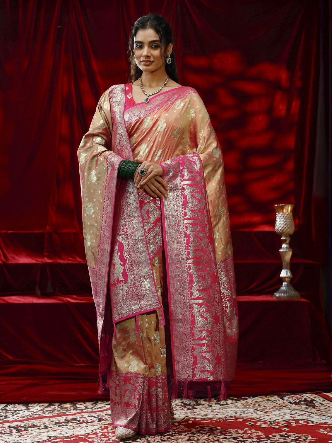 Mameraa Mustard Badhani Woven Design Silk blend Saree with dupatta