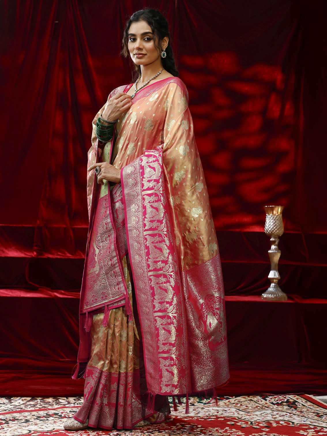 Mameraa Mustard Badhani Woven Design Silk blend Saree with dupatta