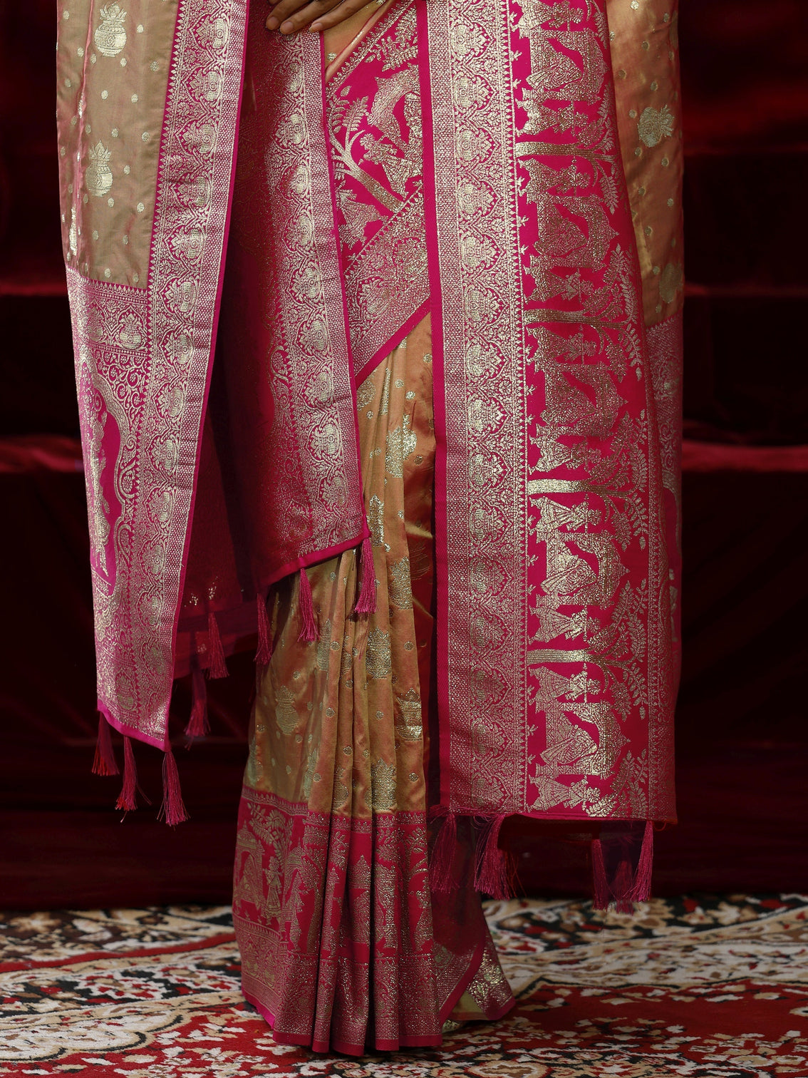 Mameraa Mustard Badhani Woven Design Silk blend Saree with dupatta