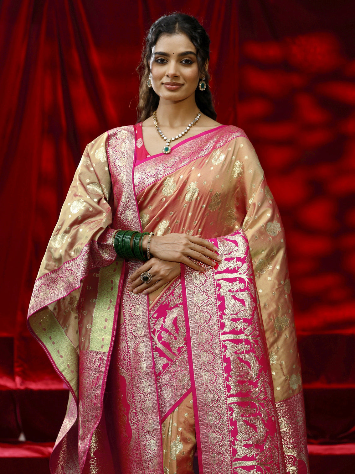 Mameraa Mustard Badhani Woven Design Silk blend Saree with dupatta