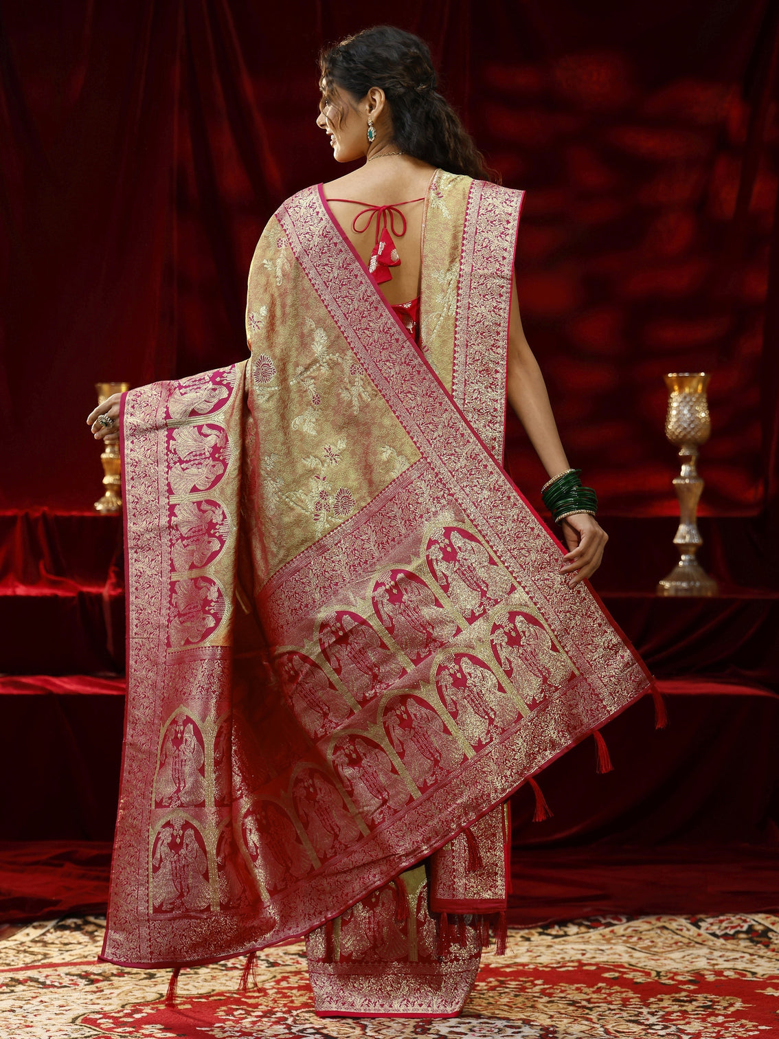 Mameraa Mustard Floral Woven Design Silk blend Saree with dupatta