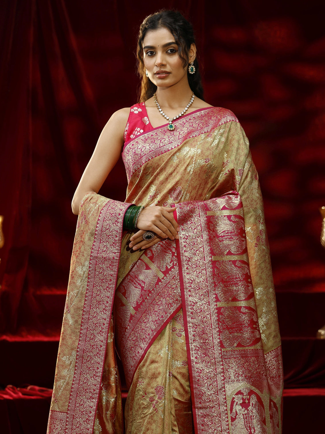 Mameraa Mustard Floral Woven Design Silk blend Saree with dupatta
