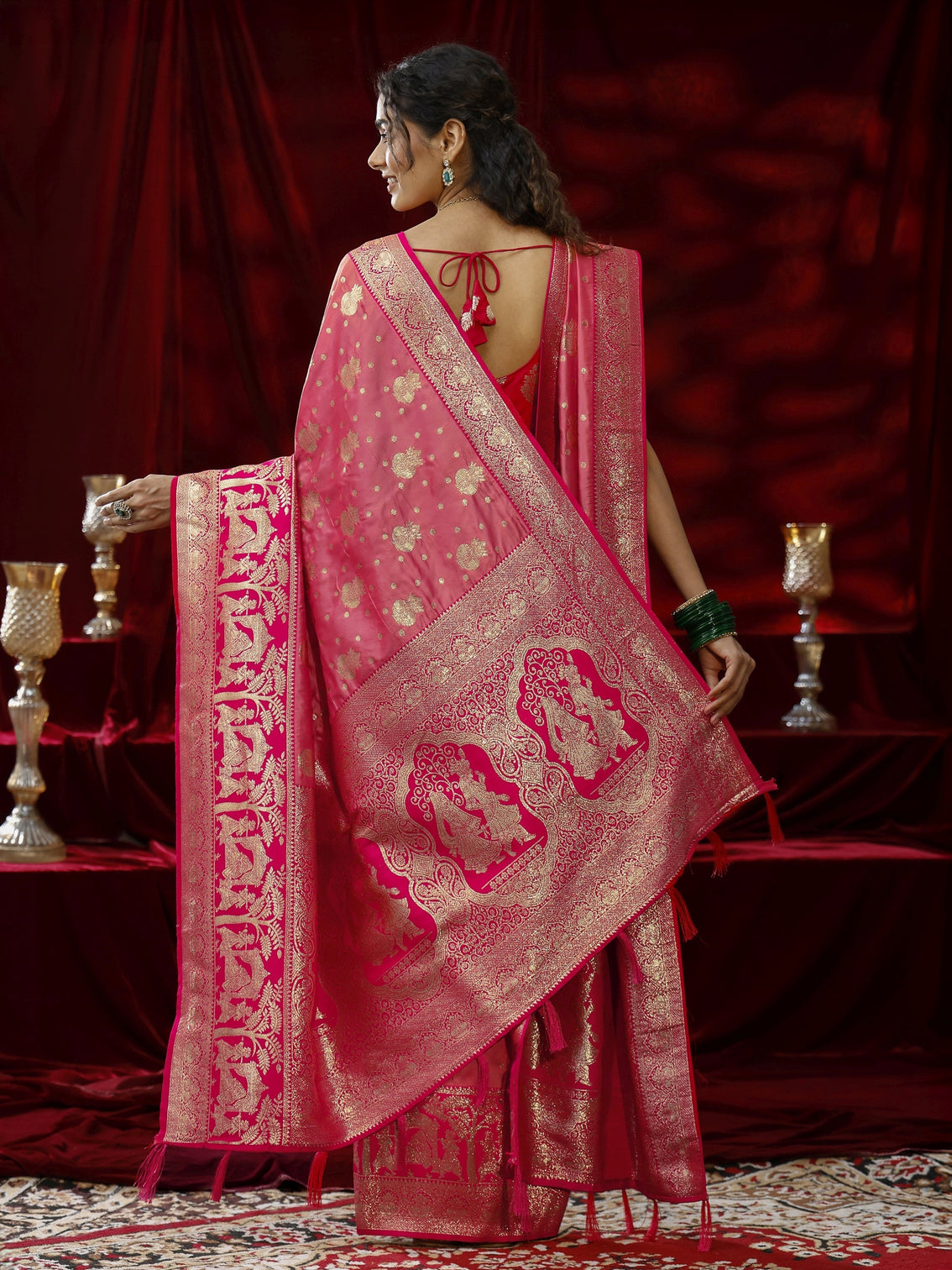 Mameraa Peach Ethnic Motif Woven Design Silk blend Saree with dupatta