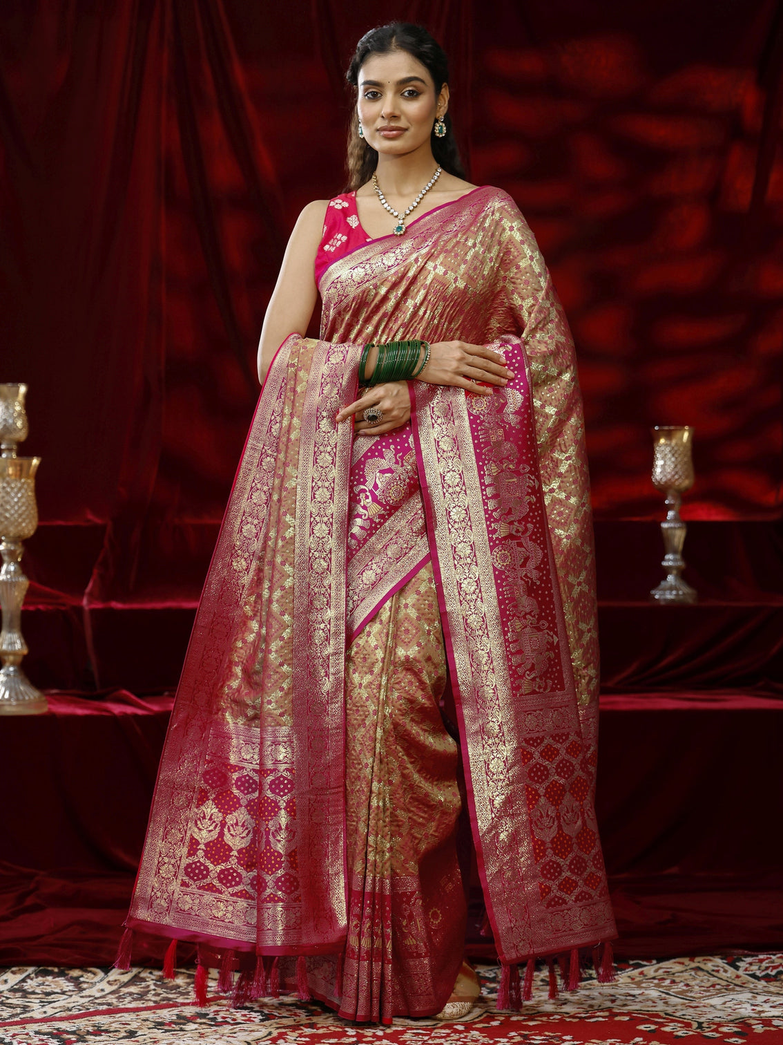 Mameraa Mustard Ethnic Motif Woven Design Silk blend Saree with dupatta