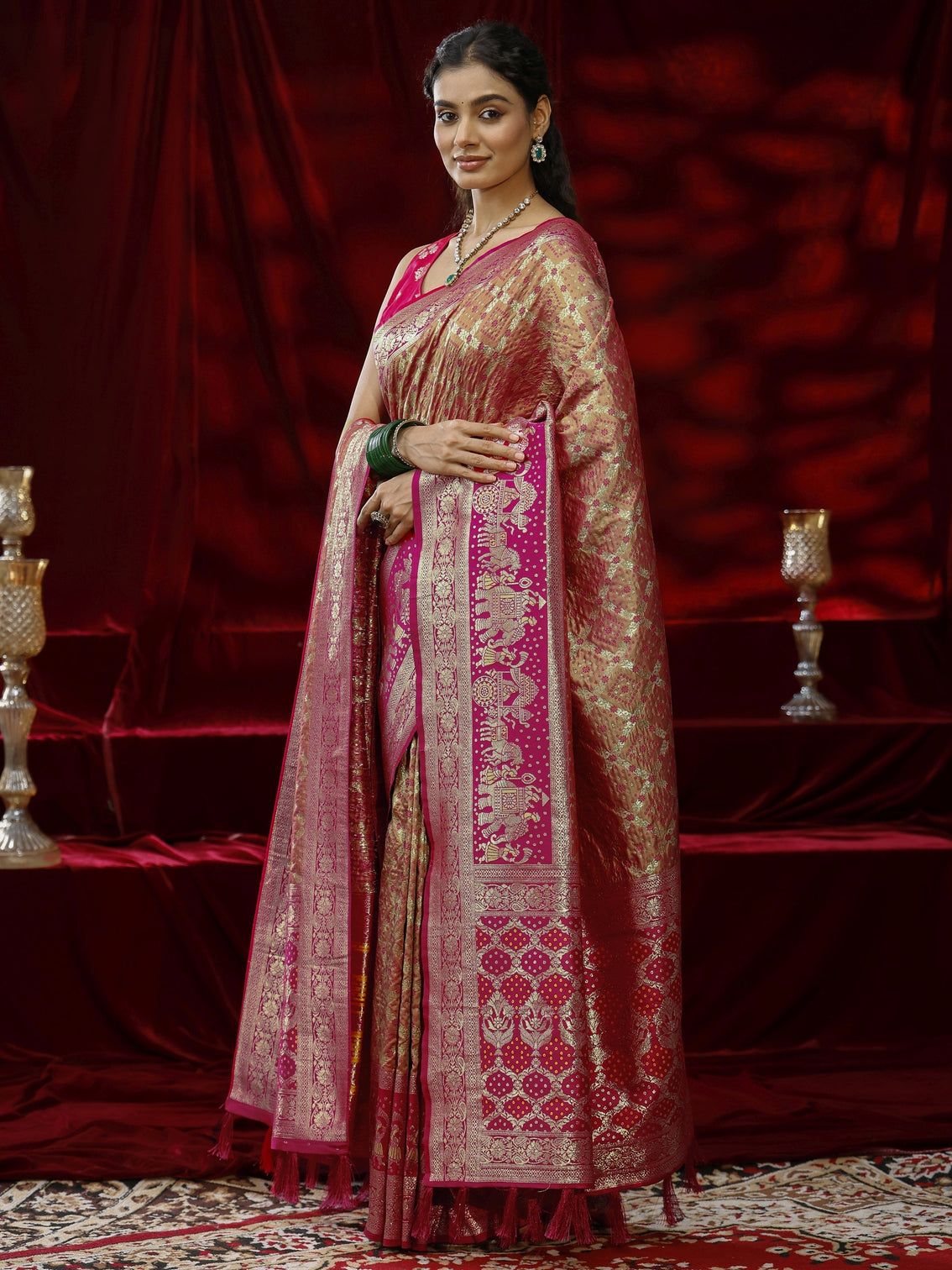 Mameraa Mustard Ethnic Motif Woven Design Silk blend Saree with dupatta
