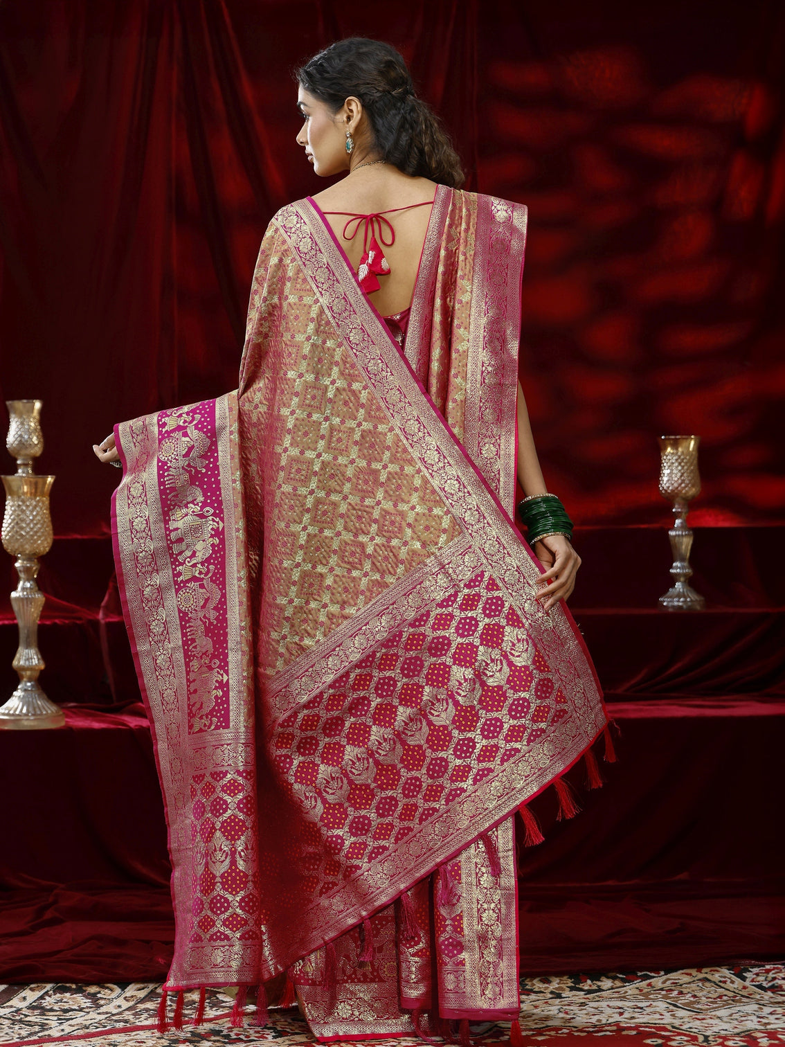 Mameraa Mustard Ethnic Motif Woven Design Silk blend Saree with dupatta