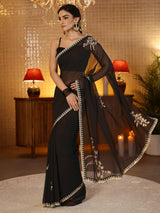 Libas Black Floral Embellished Georgette Saree