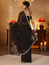 Libas Black Floral Embellished Georgette Saree