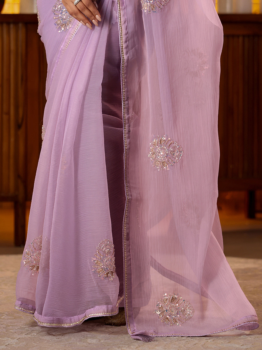Mameraa Lavender Ethnic Embellished Silk Blend Saree