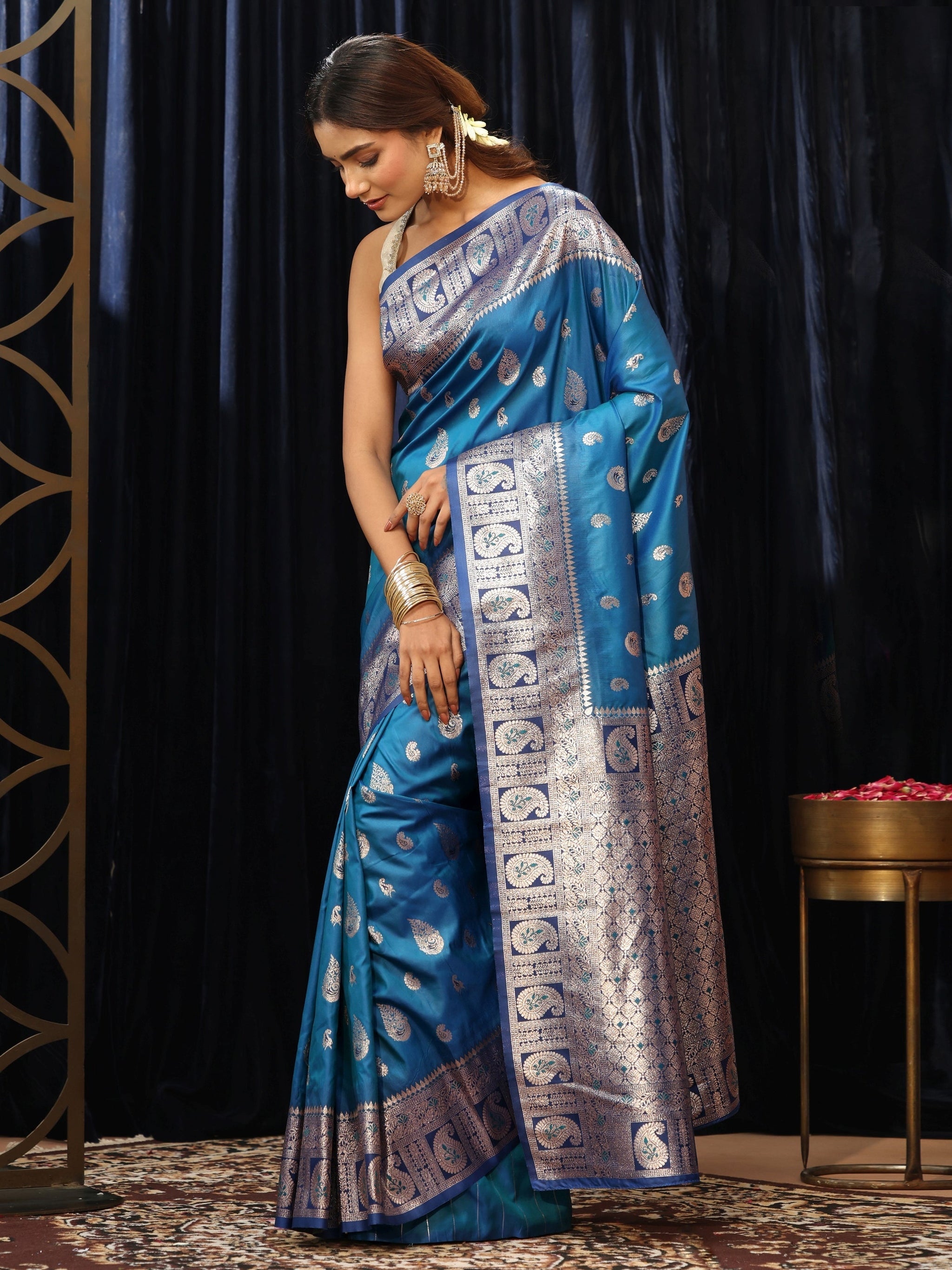 Libas Blue Paisley Silk Blend Saree