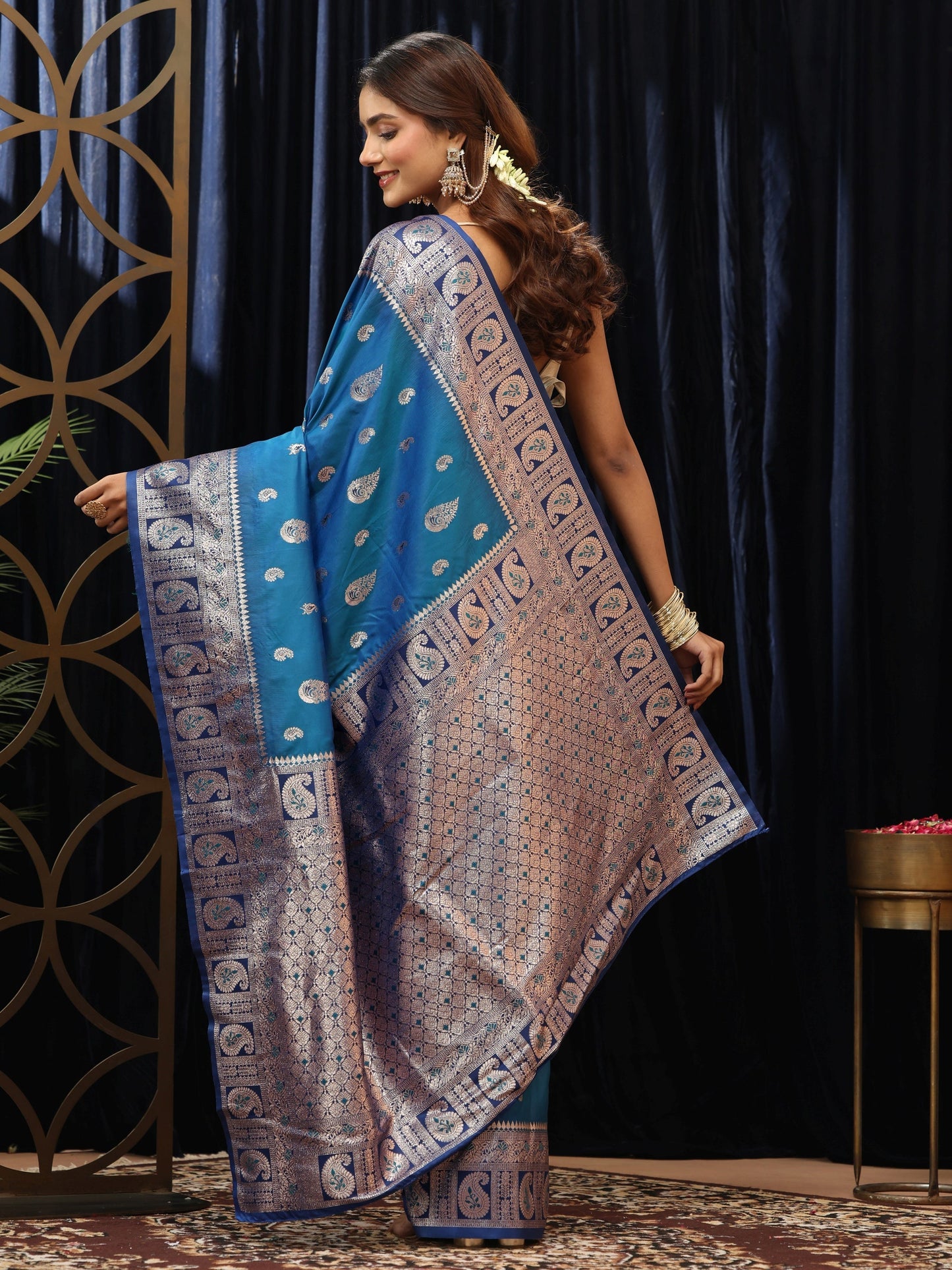 Libas Blue Paisley Silk Blend Saree