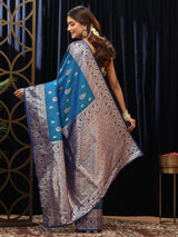 Libas Blue Paisley Silk Blend Saree