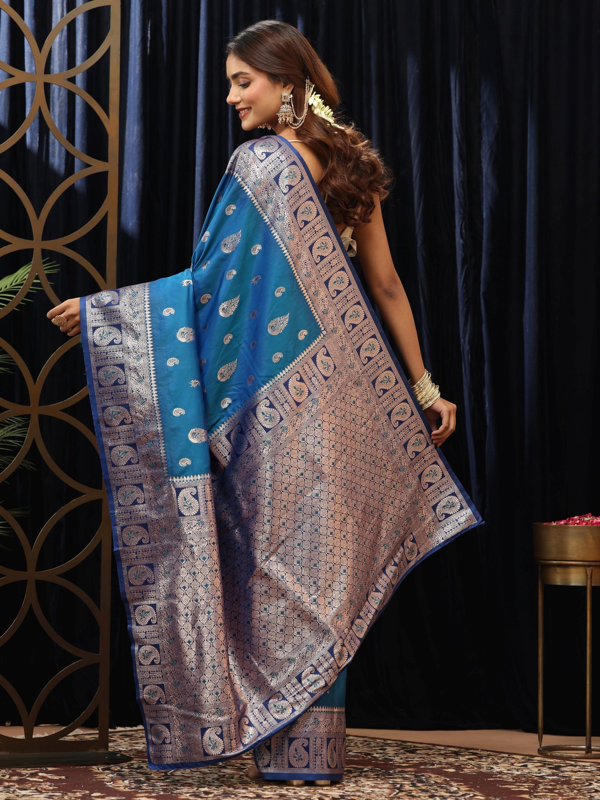 Libas Blue Paisley Silk Blend Saree