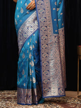 Libas Blue Paisley Silk Blend Saree