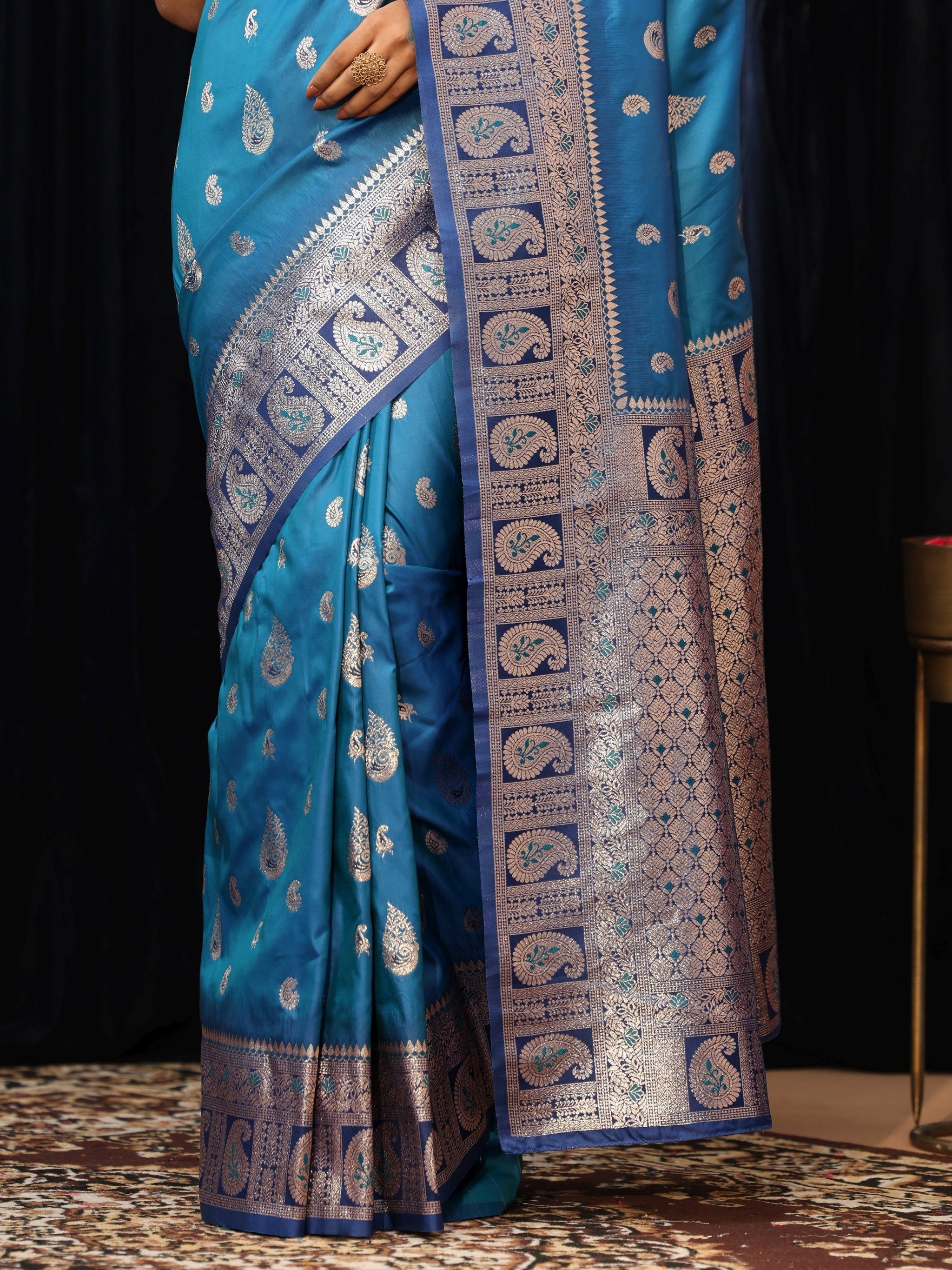 Libas Blue Paisley Silk Blend Saree