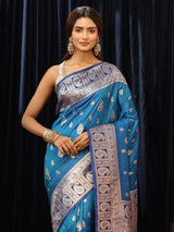 Libas Blue Paisley Silk Blend Saree