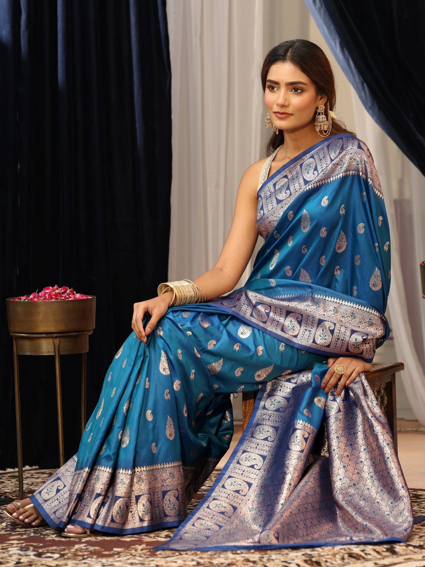 Libas Blue Paisley Silk Blend Saree