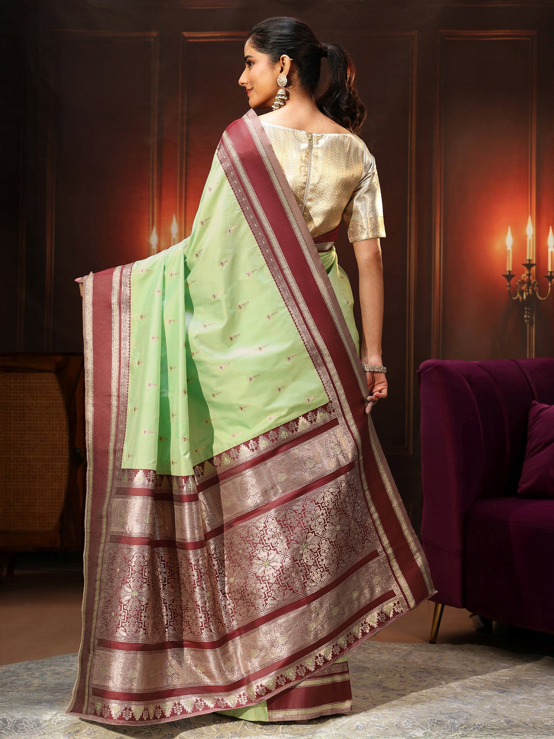 Mameraa Pista Green Kanjeevaram Silk Blend Saree