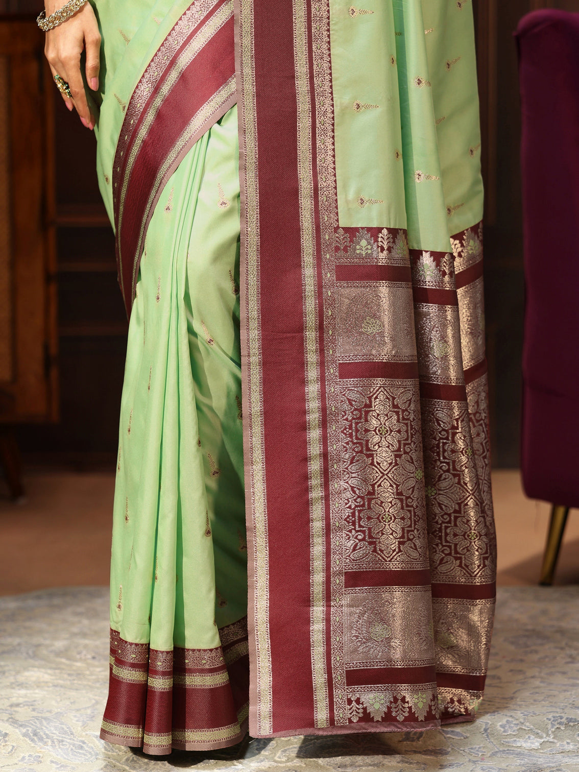 Mameraa Pista Green Kanjeevaram Silk Blend Saree