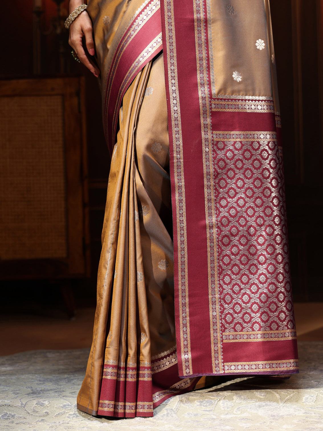 Mameraa Brown Kanjeevaram Silk Blend Saree