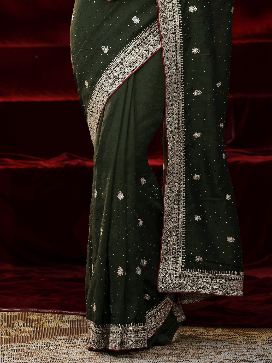 Mameraa Green Floral Embroidered Silk blend Saree