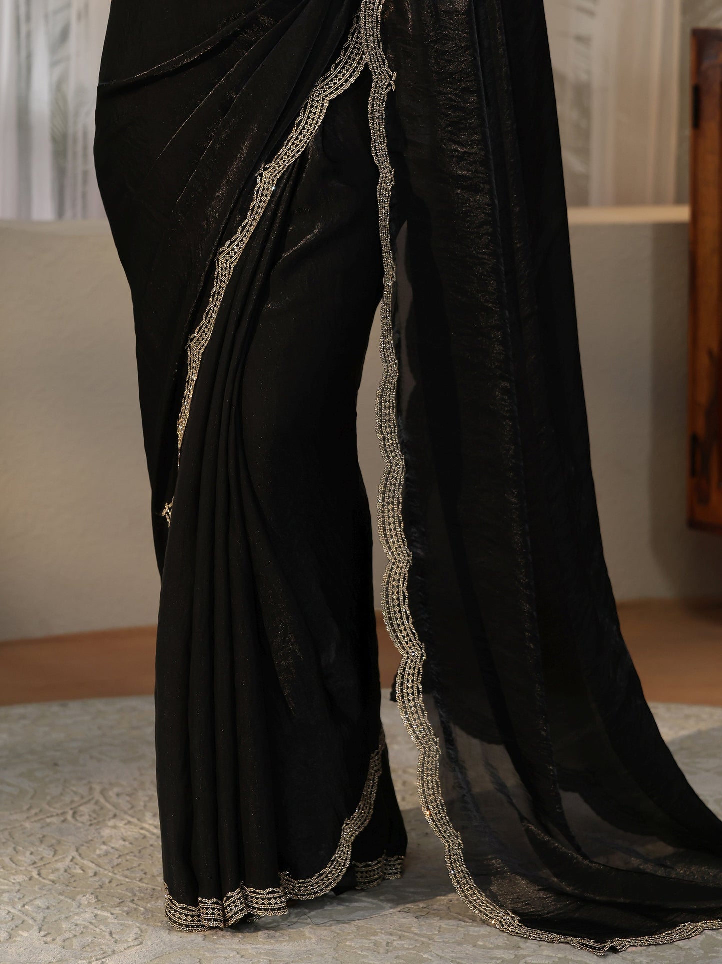 Libas Black Silk Blend Saree with Embellished Border