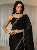 Libas Black Silk Blend Saree with Embellished Border