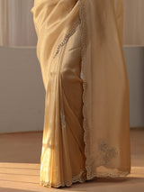Libas Gold Tissue Saree with Floral Embellishments