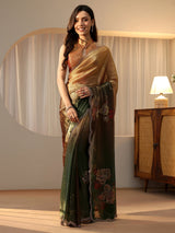 Libas Ombre Beige and Green Floral Silk Blend Saree