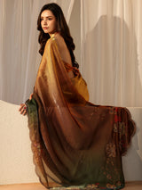 Libas Ombre Beige and Green Floral Silk Blend Saree