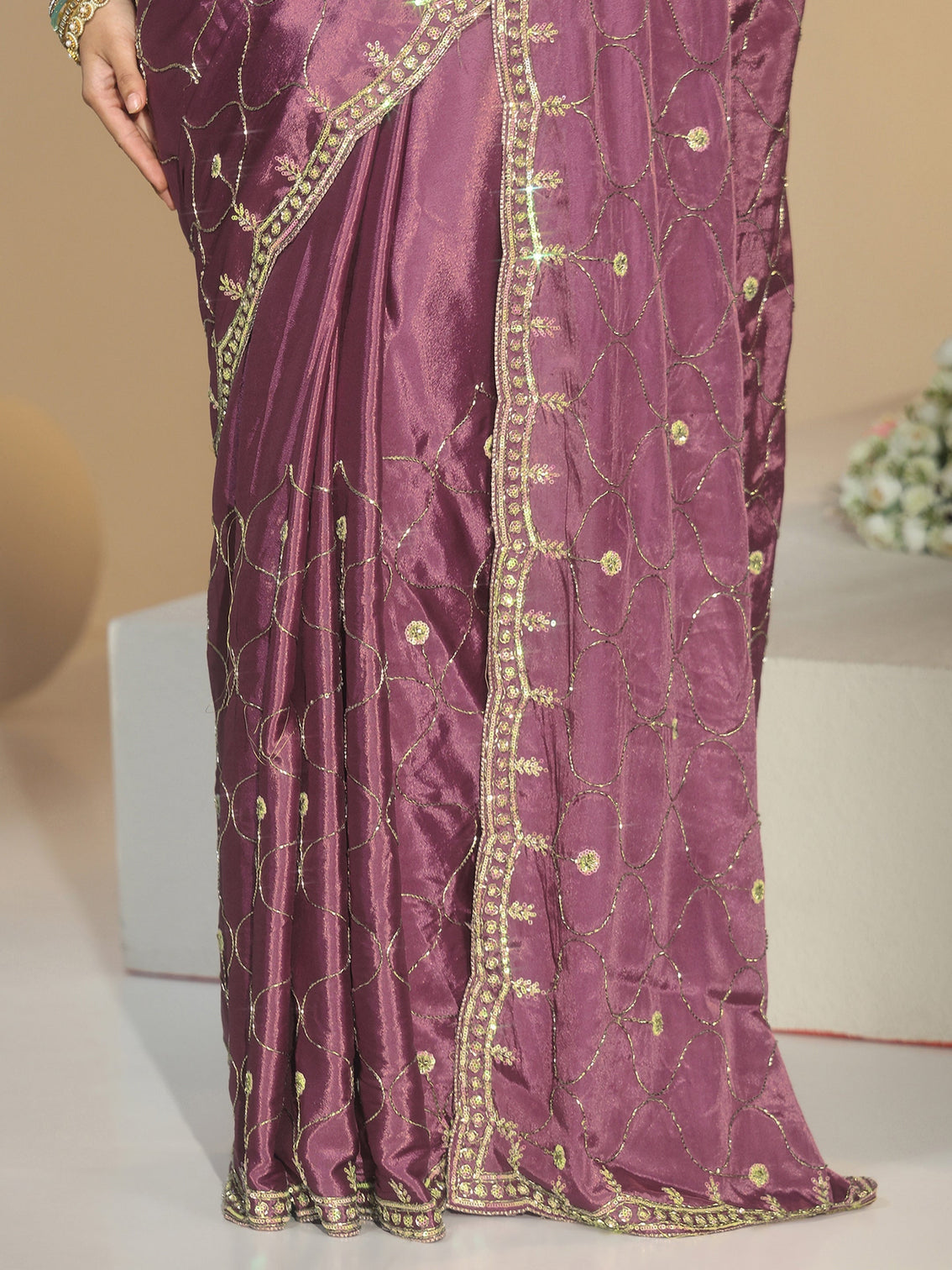 Mameraa Mauve Embellished Silk Blend Saree