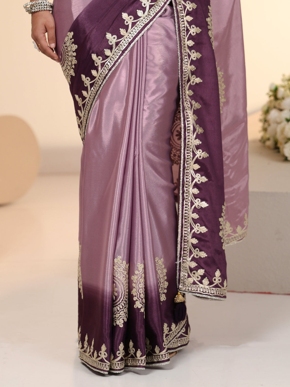 Mameraa Lavender Mandala Art Embroidered Ombre Silk Blend Saree