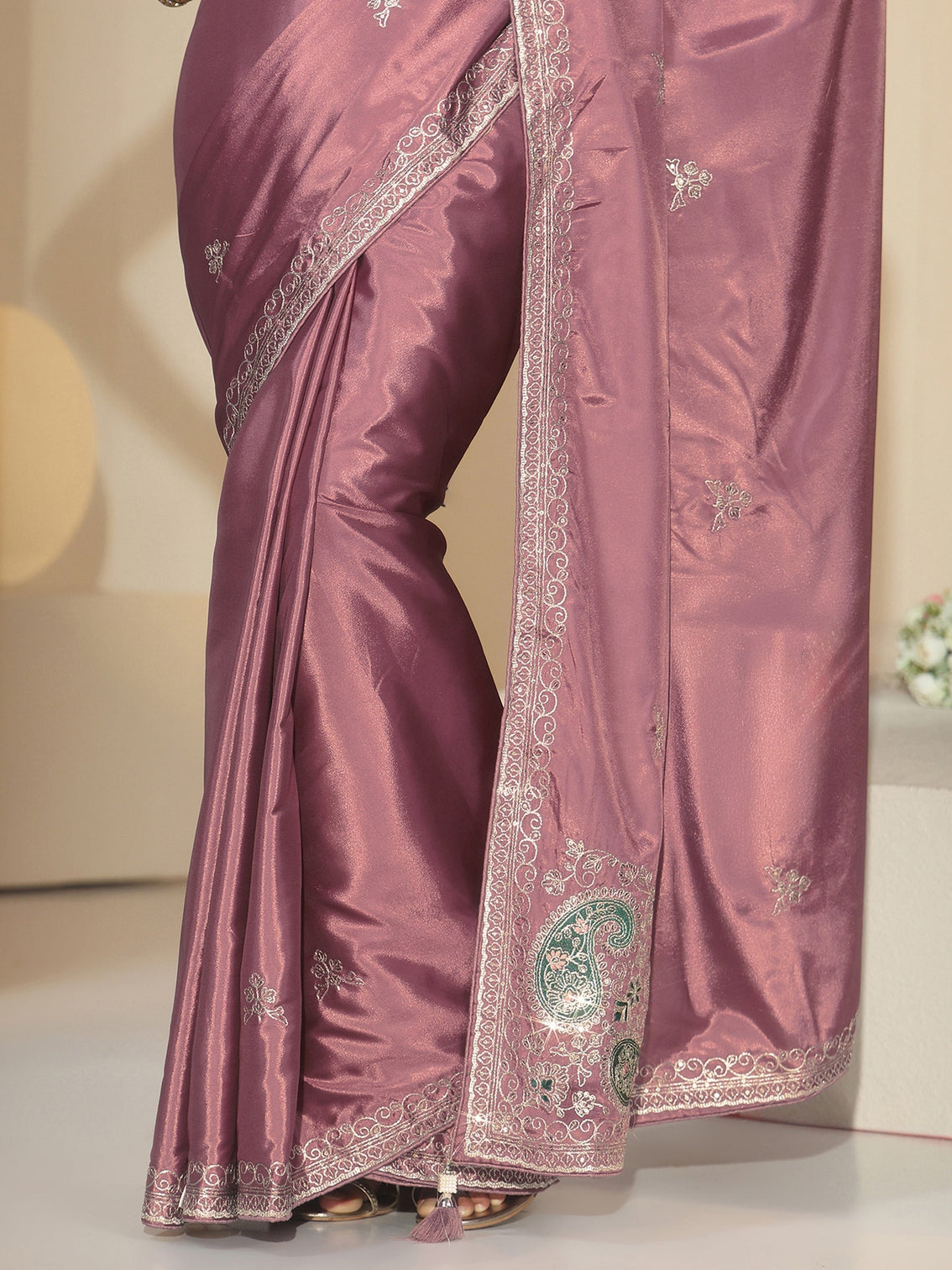 Mameraa Dusty Rose Pink Embroidered Silk Blend Saree