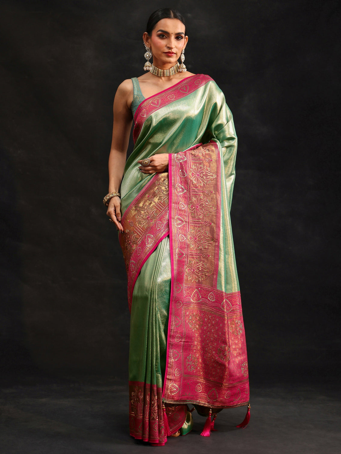 Mameraa Sea Green Woven Design Silk Blend Saree