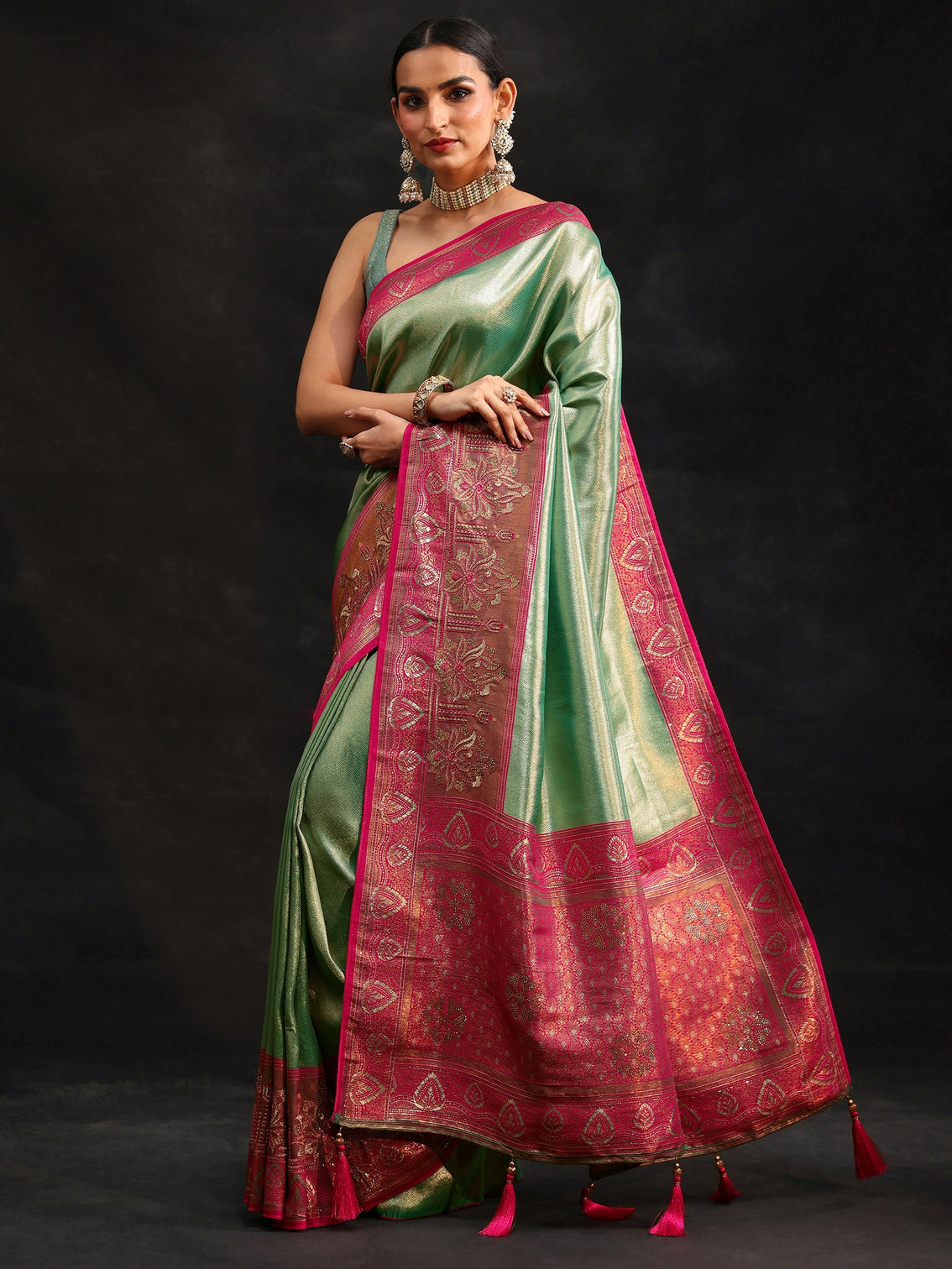 Mameraa Sea Green Woven Design Silk Blend Saree