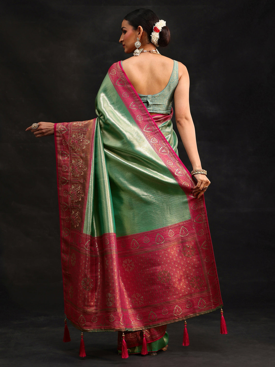 Mameraa Sea Green Woven Design Silk Blend Saree