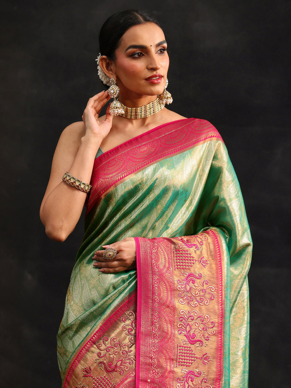 Mameraa Sea Green Woven Design Silk Blend Saree
