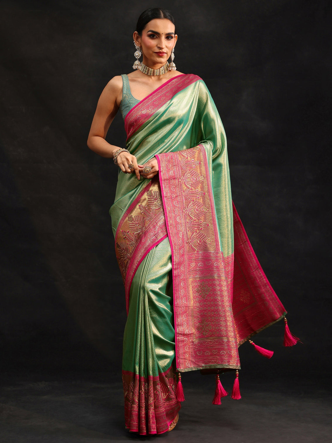 Mameraa Sea Green Woven Design Silk Blend Saree