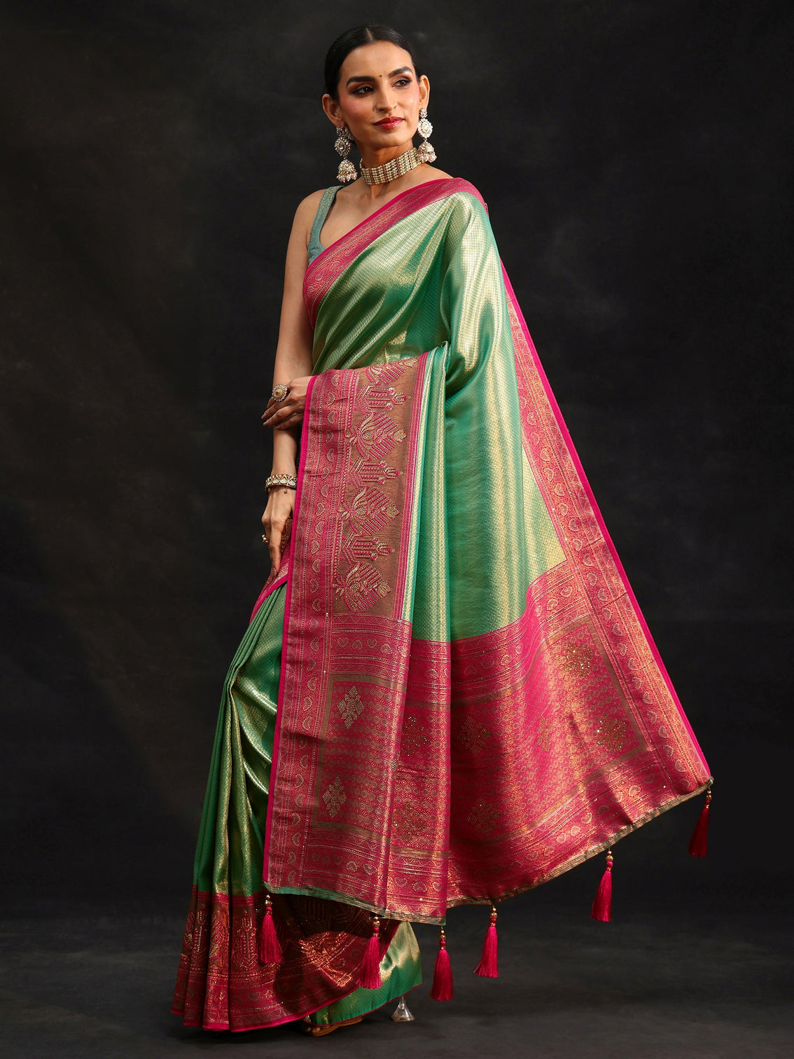 Mameraa Sea Green Woven Design Silk Blend Saree
