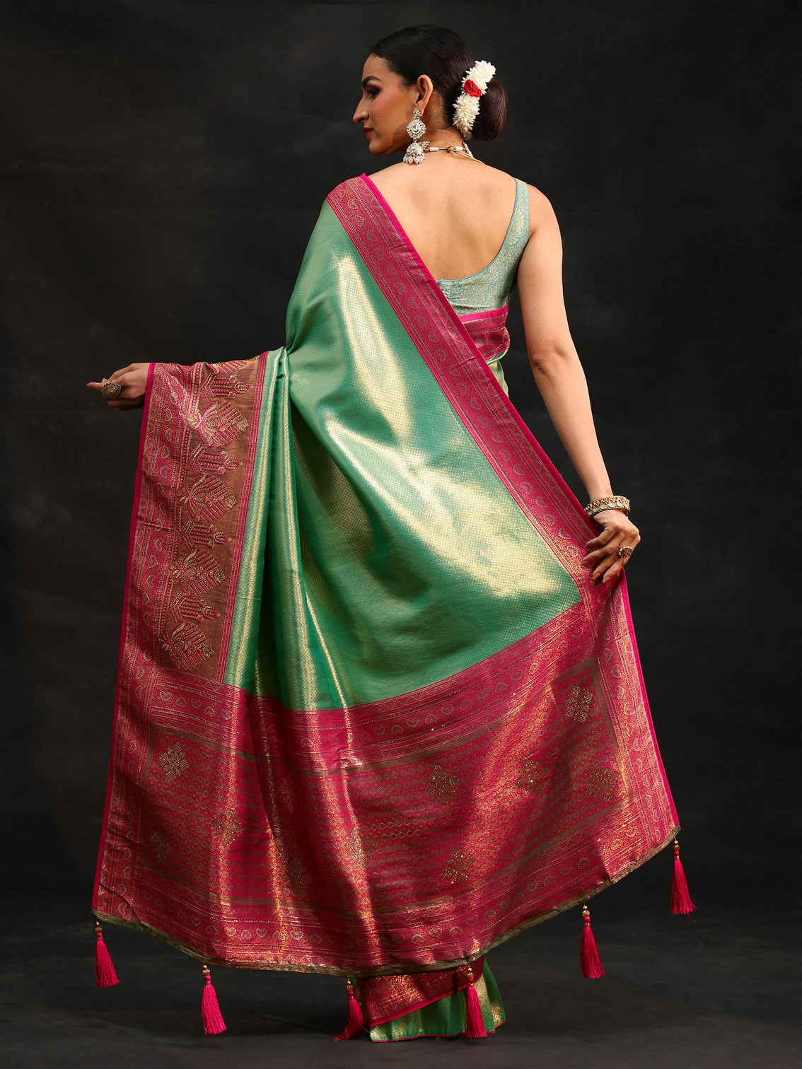 Mameraa Sea Green Woven Design Silk Blend Saree