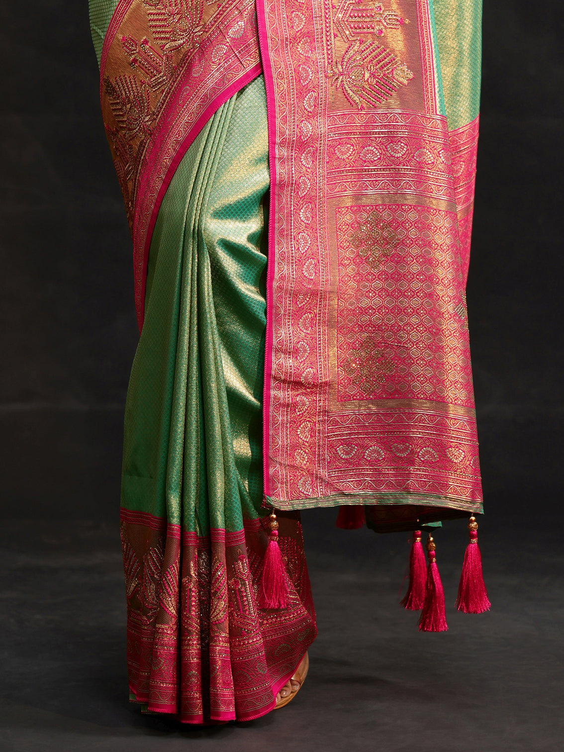 Mameraa Sea Green Woven Design Silk Blend Saree