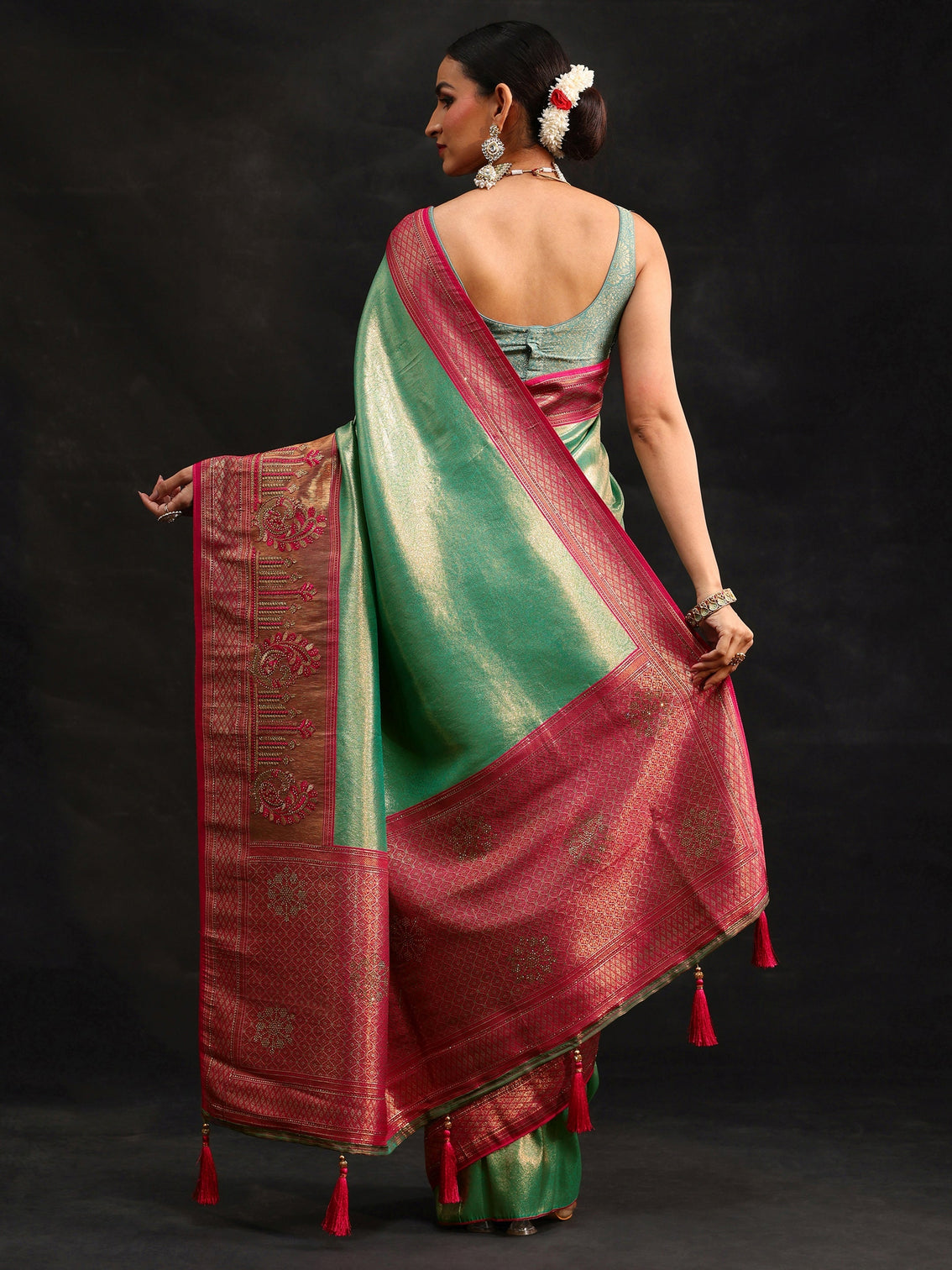 Mameraa Sea Green Woven Design Silk Blend Saree